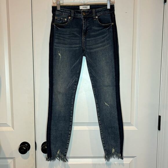 Pistola Audrey Mid Rise Side Stripe Distressed Raw Hem Jeans 26 - Picture 1 of 9